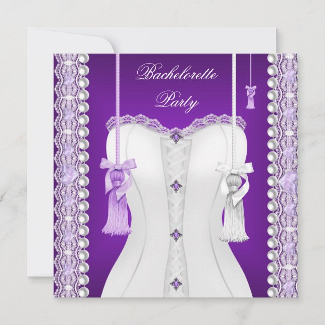 Bachelorette Party Lila Lilac Corset Tassels Inbjudningar (Framsida)