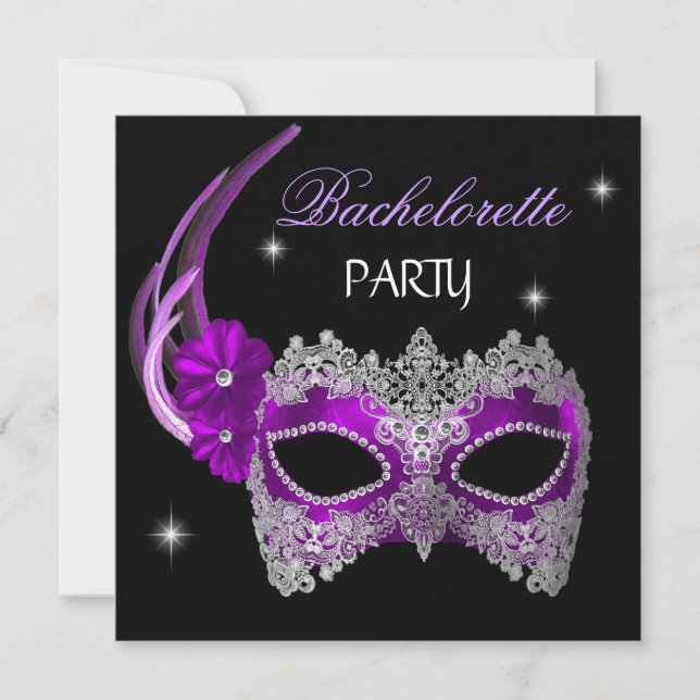 Bachelorette Party Lila Mask Black Inbjudningar (Framsida)