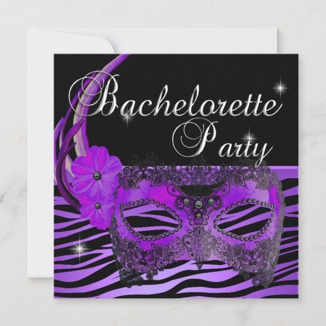 Bachelorette Party Lila Mask Black Inbjudningar (Framsida)