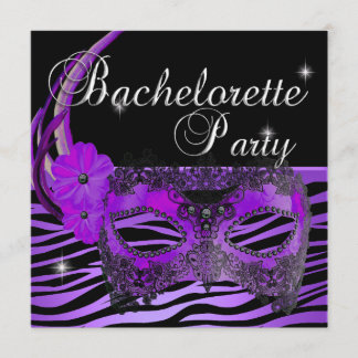 Bachelorette Party Lila Mask Black Inbjudningar