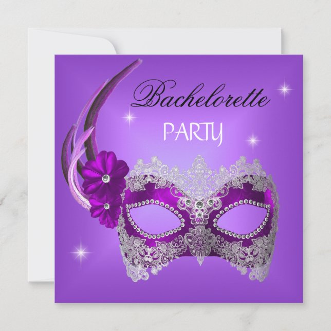 Bachelorette Party Lila Mask Black Inbjudningar (Framsida)