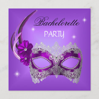 Bachelorette Party Lila Mask Black Inbjudningar