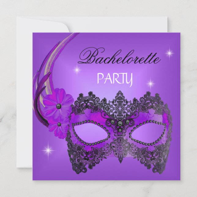 Bachelorette Party Lila Mask Black Inbjudningar (Framsida)
