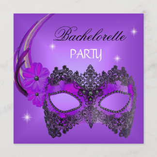 Bachelorette Party Lila Mask Black Inbjudningar