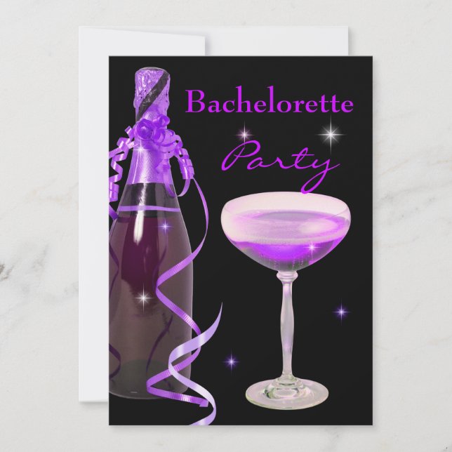 Bachelorette Party Lila Rosa Black Champagne Inbjudningar (Framsida)