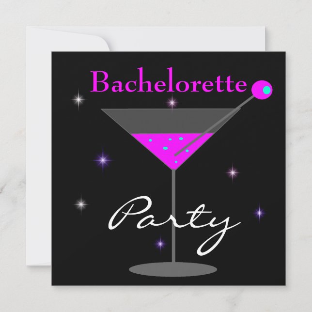Bachelorette Party Lila Rosa Black Martini 2 Inbjudningar (Framsida)