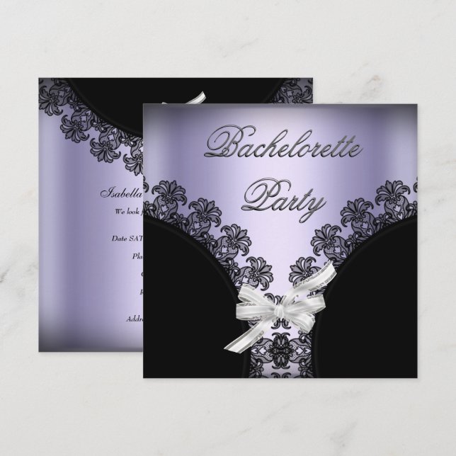 Bachelorette Party Lilac Lila Black Snöre Inbjudningar (Fram/baksida)