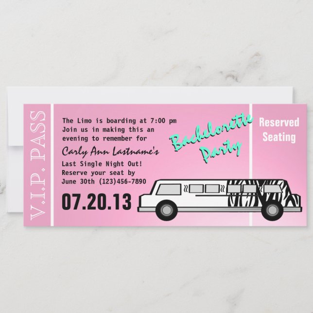 Bachelorette Party Limo Pass Inbjudningar (Framsida)