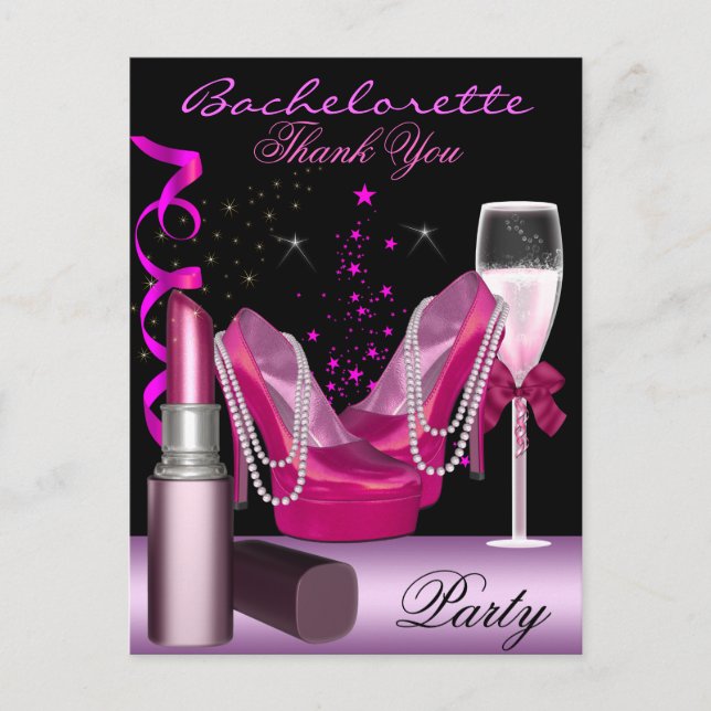 Bachelorette Party Lipstick Rosa Shoes Champagne Inbjudan Vykort (Framsida)