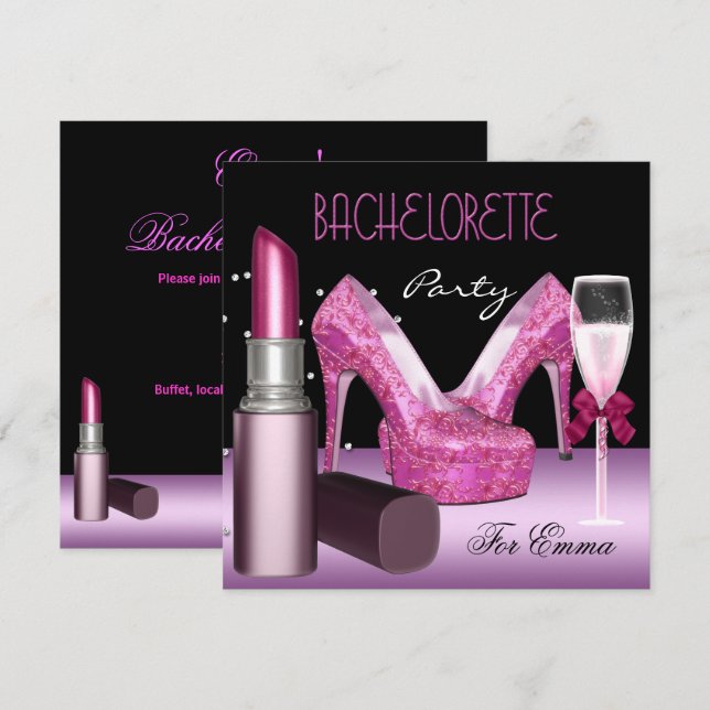 Bachelorette Party Lipstick Rosa Shoes Inbjudningar (Fram/baksida)
