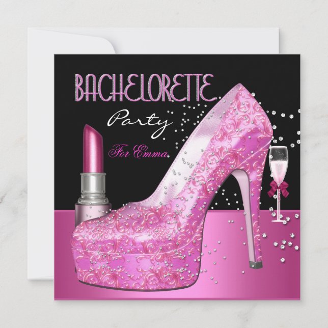 Bachelorette Party Lipstick Rosa Shoes Inbjudningar (Framsida)