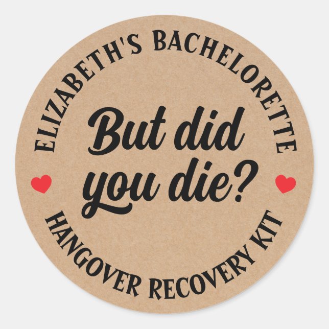 Bachelorette Party, men dog du? Hangover Kit Runt Klistermärke (Framsida)