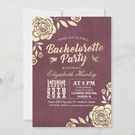 Bachelorette Party Modern Golden Ro Burgundy Red Inbjudningar