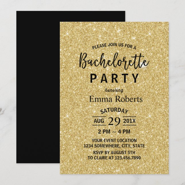 Bachelorette Party Modern Guld Glitter Sparlkes Inbjudningar (Fram/baksida)