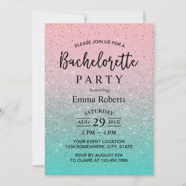 Bachelorette Party Modern Rosa Silver Teal Glitter Inbjudningar (Framsida)
