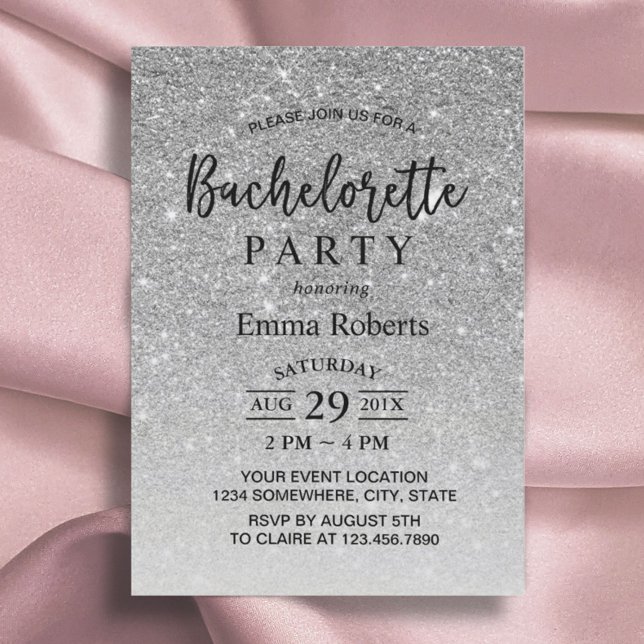Bachelorette Party Modern Silver Glitter Inbjudningar (Skapare uppladdad)
