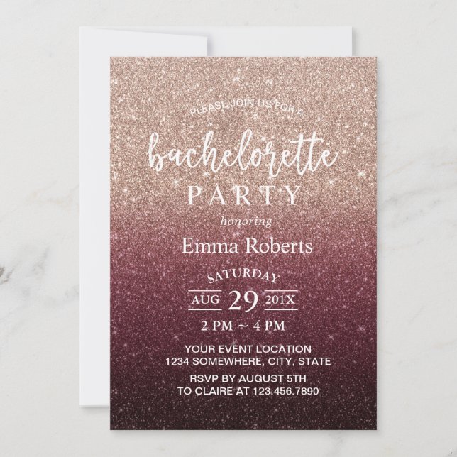 Bachelorette party moderna Burgundy rosa guld- Inbjudningar (Framsida)
