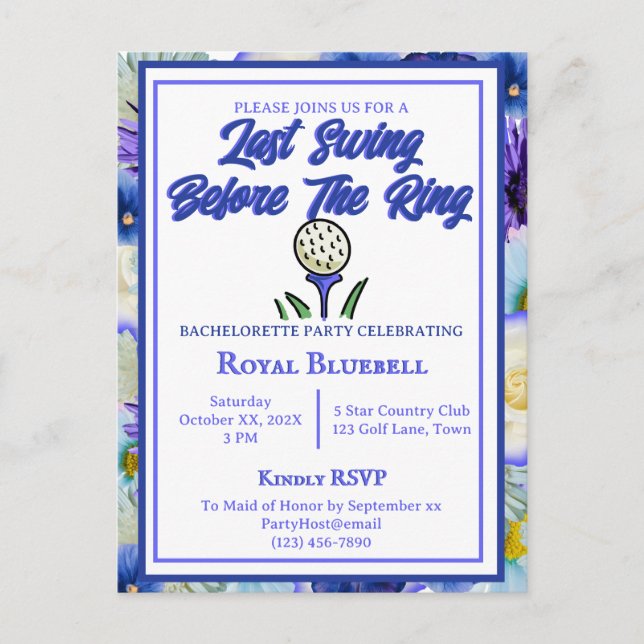 Bachelorette Party Möhippa Golf Blåa blommor Vykort (Framsida)