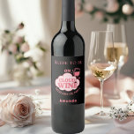 Bachelorette party on cloud wine bride black vinflaska etikett<br><div class="desc">Text: On cloud WINE.  A pink cloud an wine glass.  Personalize and add the name of the bride to be. Black background.</div>