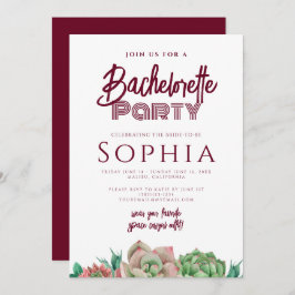 Bachelorette Party Red Burgundy CACTUS Modern Inbjudningar