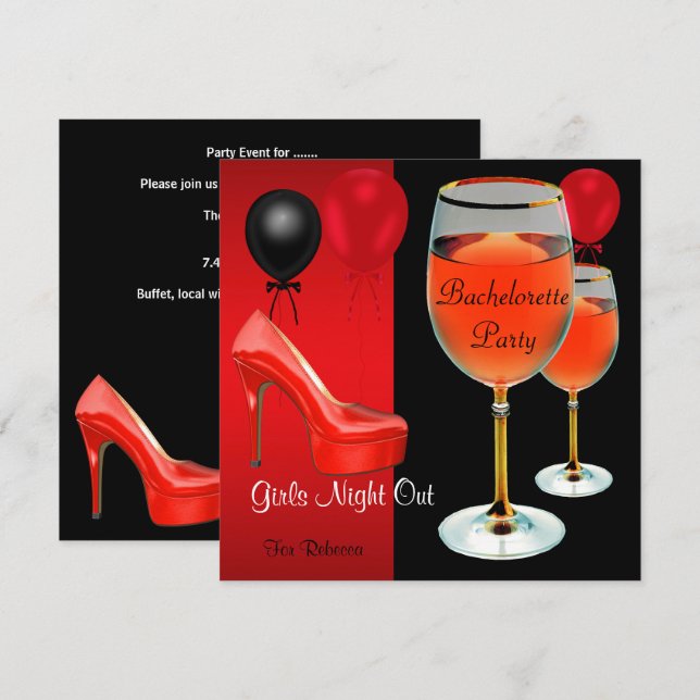 Bachelorette Party Red Shoes Hi Heels Vin Glass Inbjudningar (Fram/baksida)