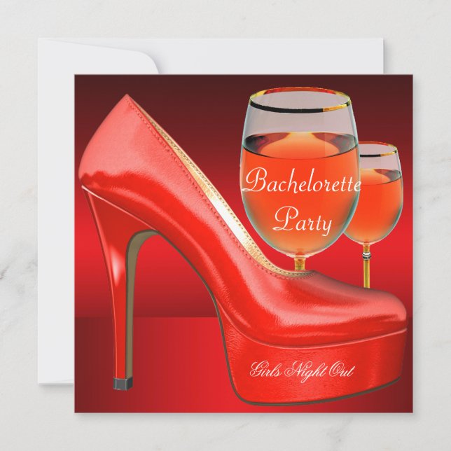 Bachelorette Party Red Shoes Hi Heels Vin Glass Inbjudningar (Framsida)