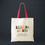 Bachelorette Party Retro Dancing Queens Anpassning Tygkasse<br><div class="desc">Anpassningsbar Bachelorette Party Retro Dancing Queens till väskan som du kan anpassa med bridens namn. Perfektens matchande bricka i party-återdesignskjorta</div>