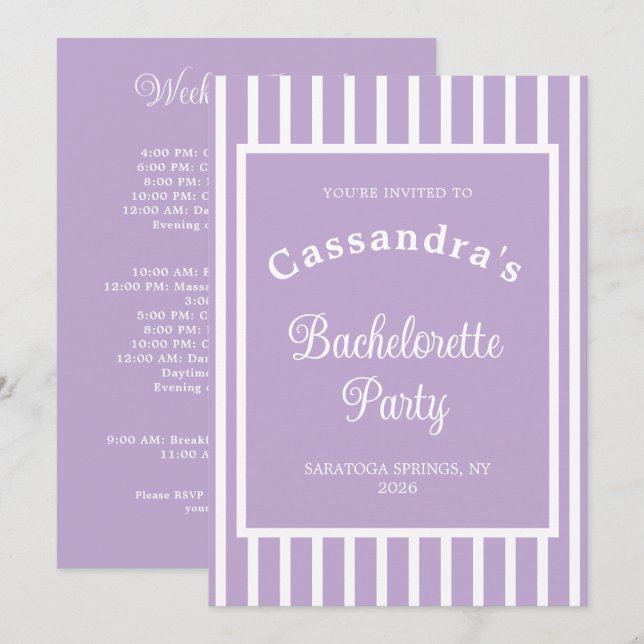 Bachelorette Party Retro Modern LightPurple Classy Inbjudningar (Fram/baksida)