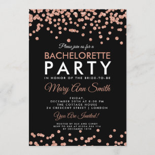 Bachelorette Party Ro Guld Glitter Confetti Blac Inbjudningar