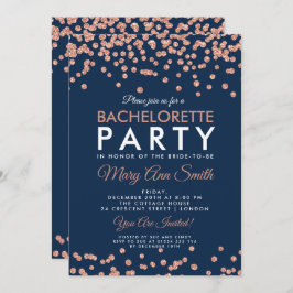 Bachelorette Party Ro Guld Glitter Confetti Navy Inbjudningar