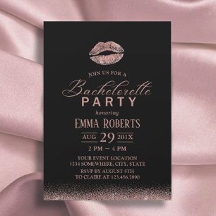 Bachelorette Party Ro Guld Läppar Modern Glitter Inbjudningar