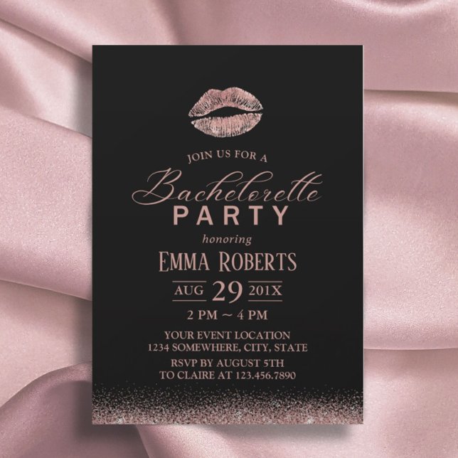 Bachelorette Party Ro Guld Läppar Modern Glitter Inbjudningar (Skapare uppladdad)