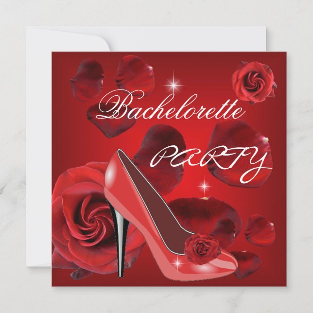 Bachelorette Party Röd ros Hi Heel Shoe Inbjudningar (Framsida)