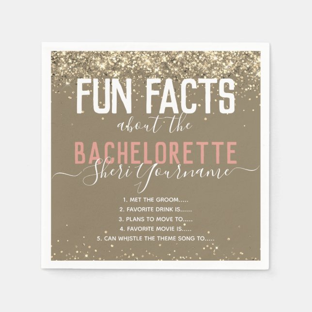 Bachelorette Party Roligt Facts Guld Glitter Girly Pappersservett (Framsidan)