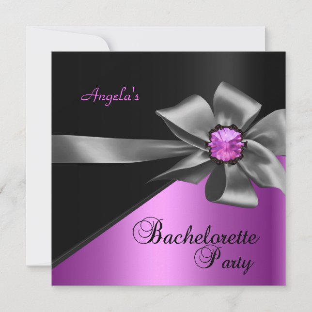 Bachelorette Party Rosa Black Bow Jewel Inbjudningar (Framsida)