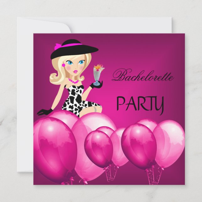 Bachelorette Party Rosa Girl Girl Balloons Cocktai Inbjudningar (Framsida)