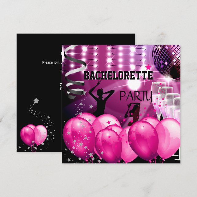 Bachelorette Party Rosa Girl Girl Disco Boll Ballo Inbjudningar (Fram/baksida)