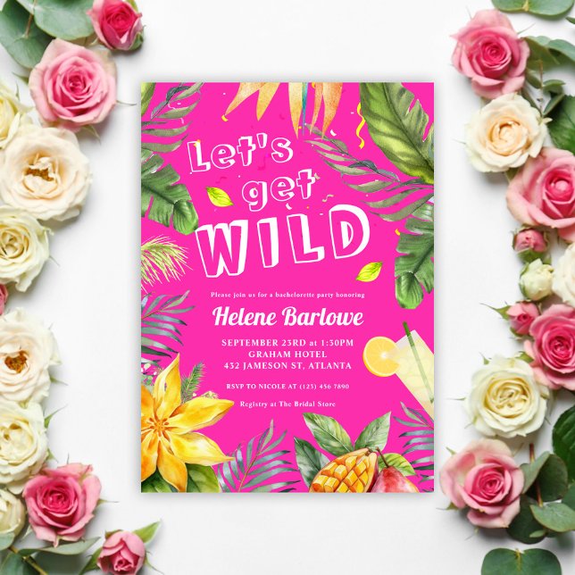 Bachelorette Party Rosa Girly Roligt Tropical Inbjudningar (Pink Fun Girly Bachelorette Party Invitation)