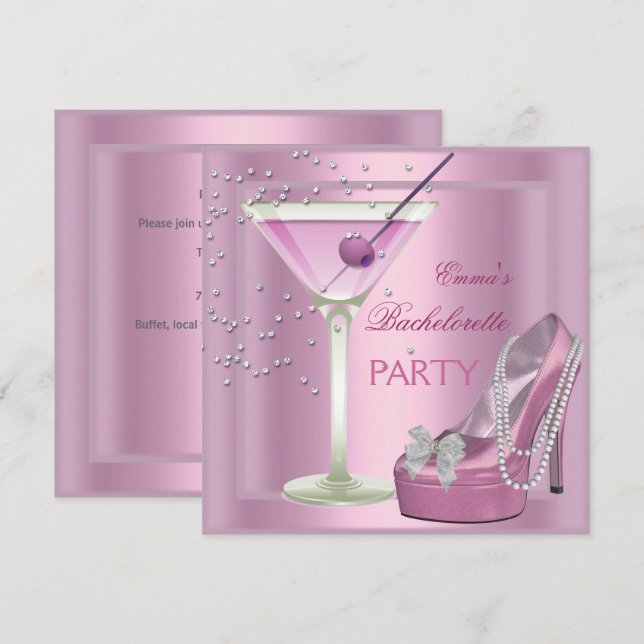 Bachelorette Party Rosa High Heel Shoes Inbjudningar (Fram/baksida)