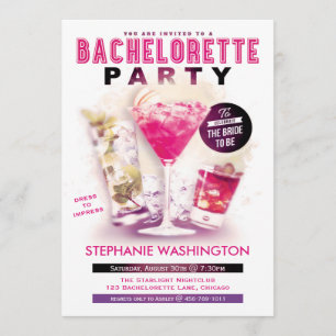 Bachelorette party rosa Martini och coctailar Inbjudningar