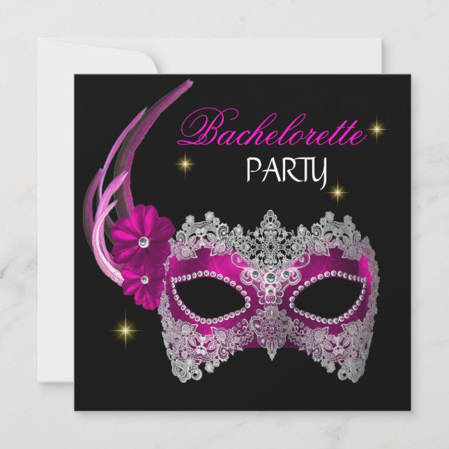 Bachelorette Party Rosa Mask Black Inbjudningar (Framsida)