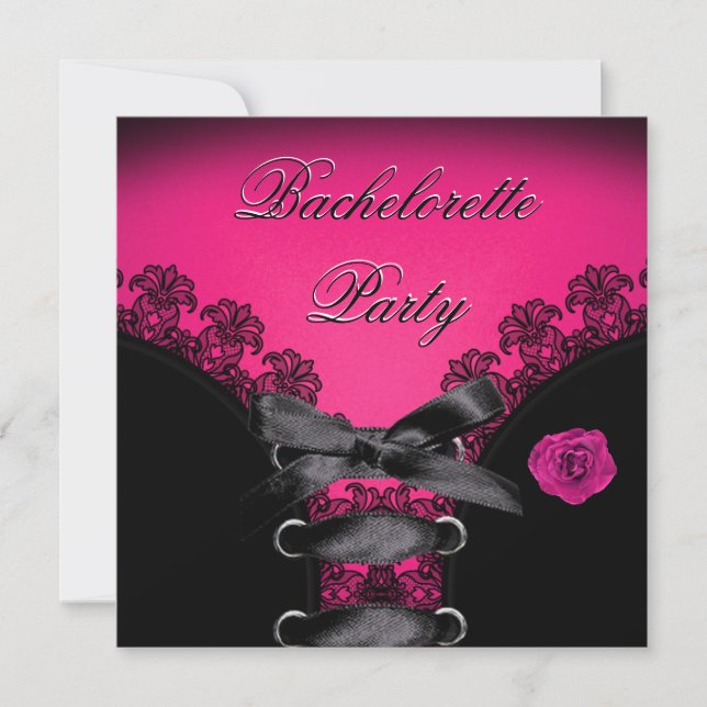 Bachelorette Party Rosa ros Black Snöre Inbjudningar (Framsida)