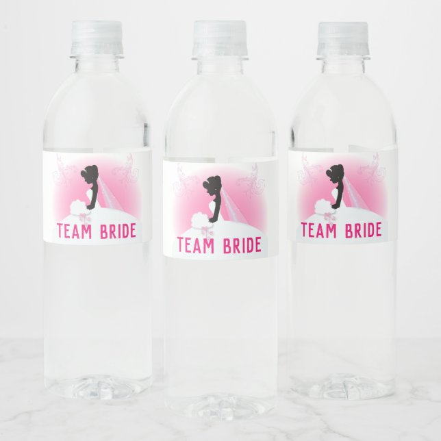 Bachelorette Party Rosa silhouette Team bride Vattenflaskor Etikett (Flaskor)