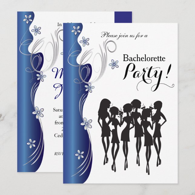 Bachelorette Party - Sapphire Blue Inbjudningar (Fram/baksida)