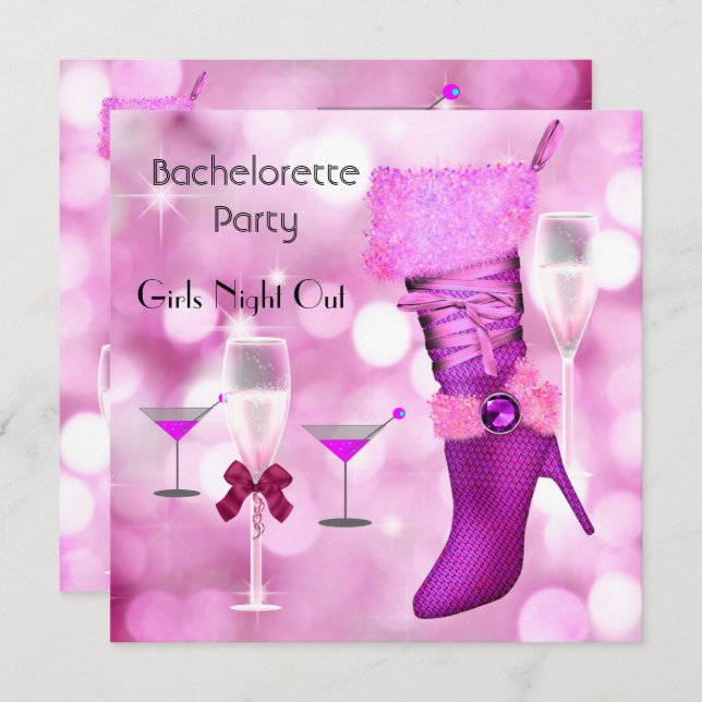Bachelorette Party Shoes Hi Heels Boots Rosa 2 Inbjudningar (Fram/baksida)