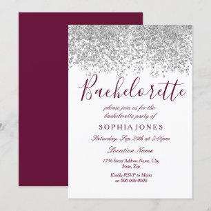 Bachelorette Party Silver Glitter Burgundy Inbjudningar