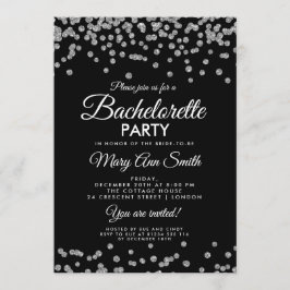 Bachelorette Party Silver Glitter confetti Black Inbjudningar