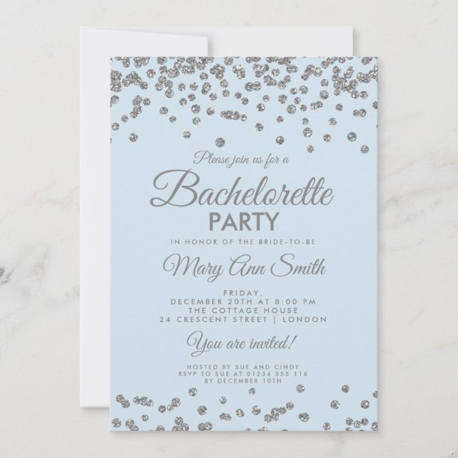 Bachelorette Party Silver Glitter confetti Ice Blu Inbjudningar (Framsida)