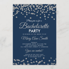 Bachelorette Party Silver Glitter confetti Navy Inbjudningar