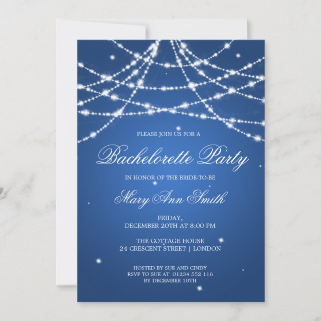 Bachelorette Party Sparkling String Blue Inbjudningar (Framsida)
